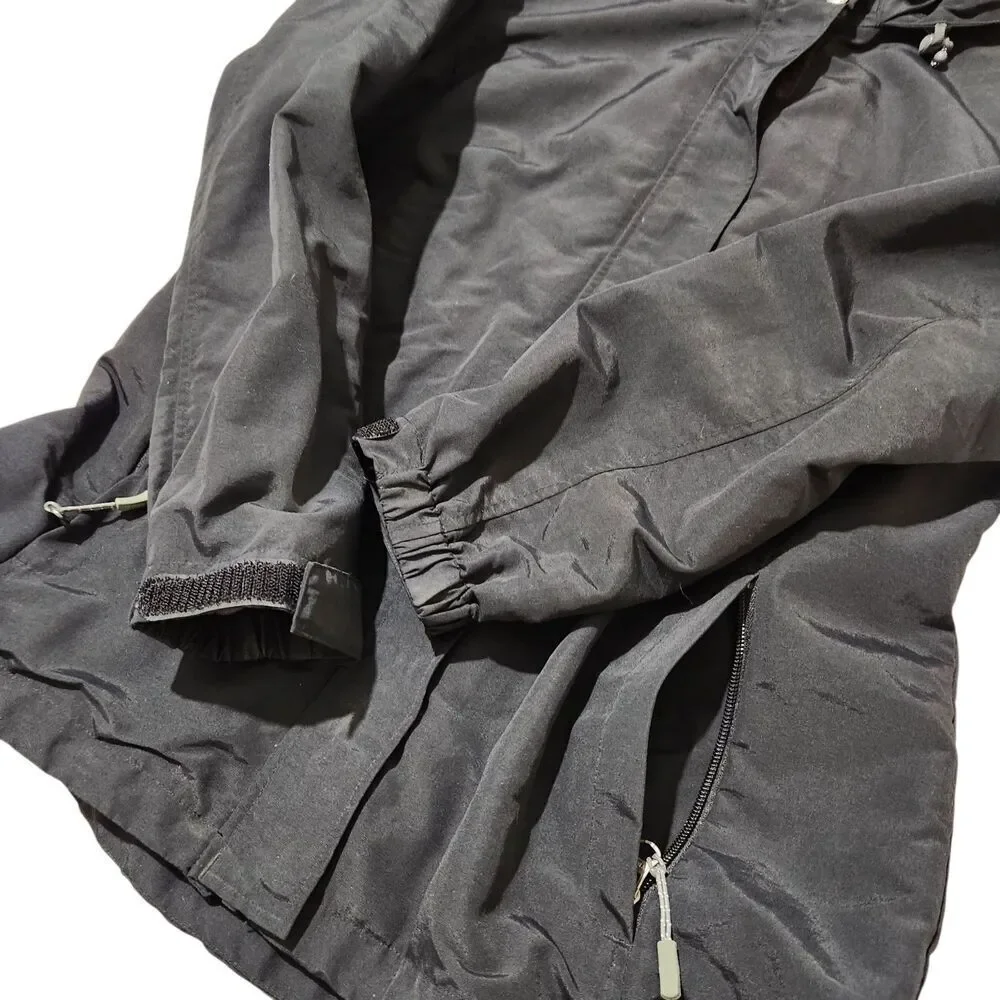 Lands Ends Windbreaker Jacket Size Medium Black Hooded Elastic Waist
